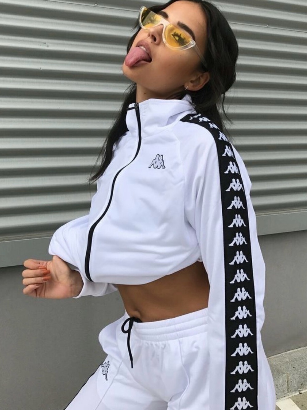 Kappa White Joggers with Black Logo Tape
